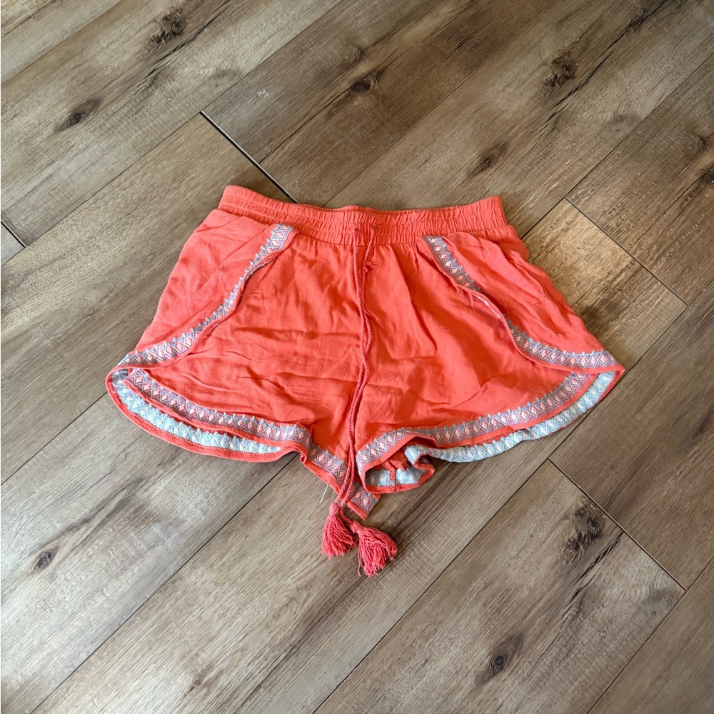 Coral Women's Shorts with Tassel Detail